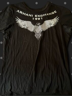 Black Armani Exchange t-shirt with white eagle graphic #eagle